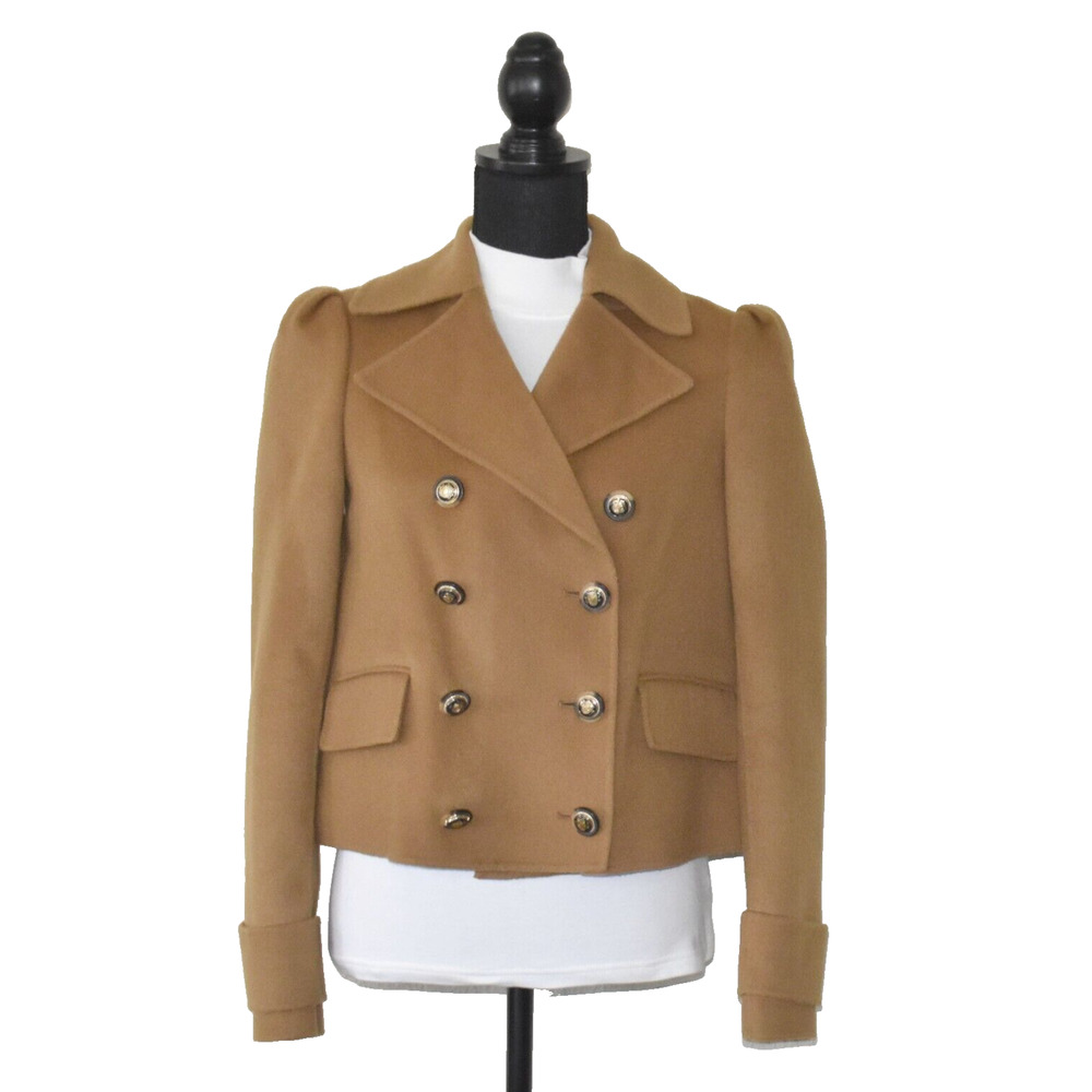 B6 Auth VERONICA BEARD Camel Wool Double Breasted Lined Sleeve Crop Jacket Sz 0